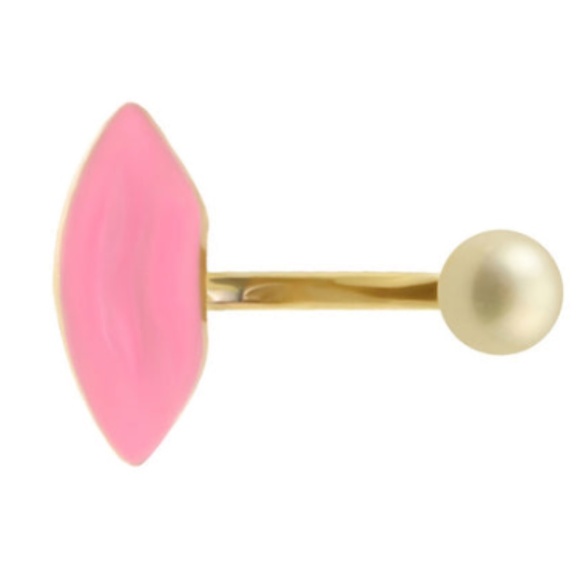 Delfina DELETTREZ, Gold "Lips Piercing" RING with Pearl Sold Out Light Pink +box - Picture 2 of 4